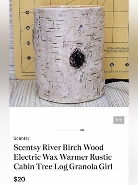 Scentsy Birch Log Electric Wax Warmer - White, Black Accents
